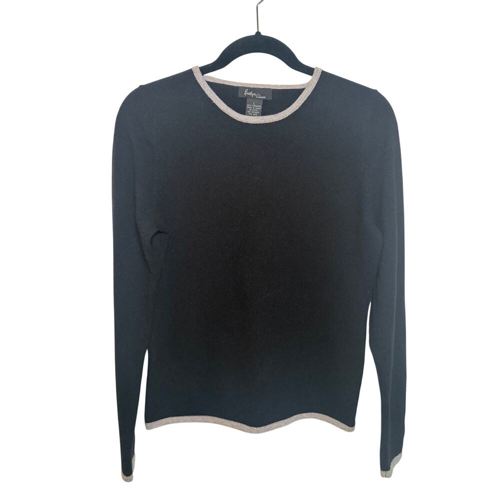 Evelyn 100% Cashmere Ringer Crewneck Quiet Luxury Sweater Size L Office wear